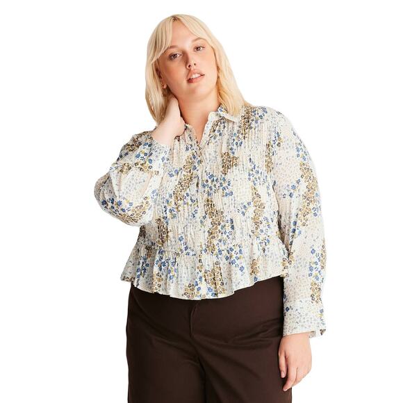 NWOT FUTURE COLLECTIVE REESE BLUTSTEIN Top XXL Floral Ruch Button-Up Long-Sleeve - Picture 1 of 8